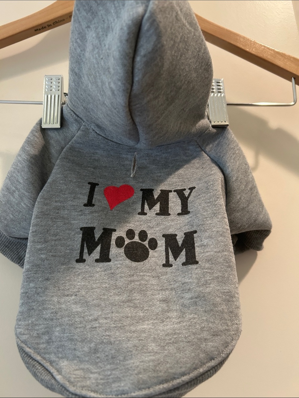 Unbranded Gray Pet Dog Hoodie with "I ♥ My Mom" Print size XS